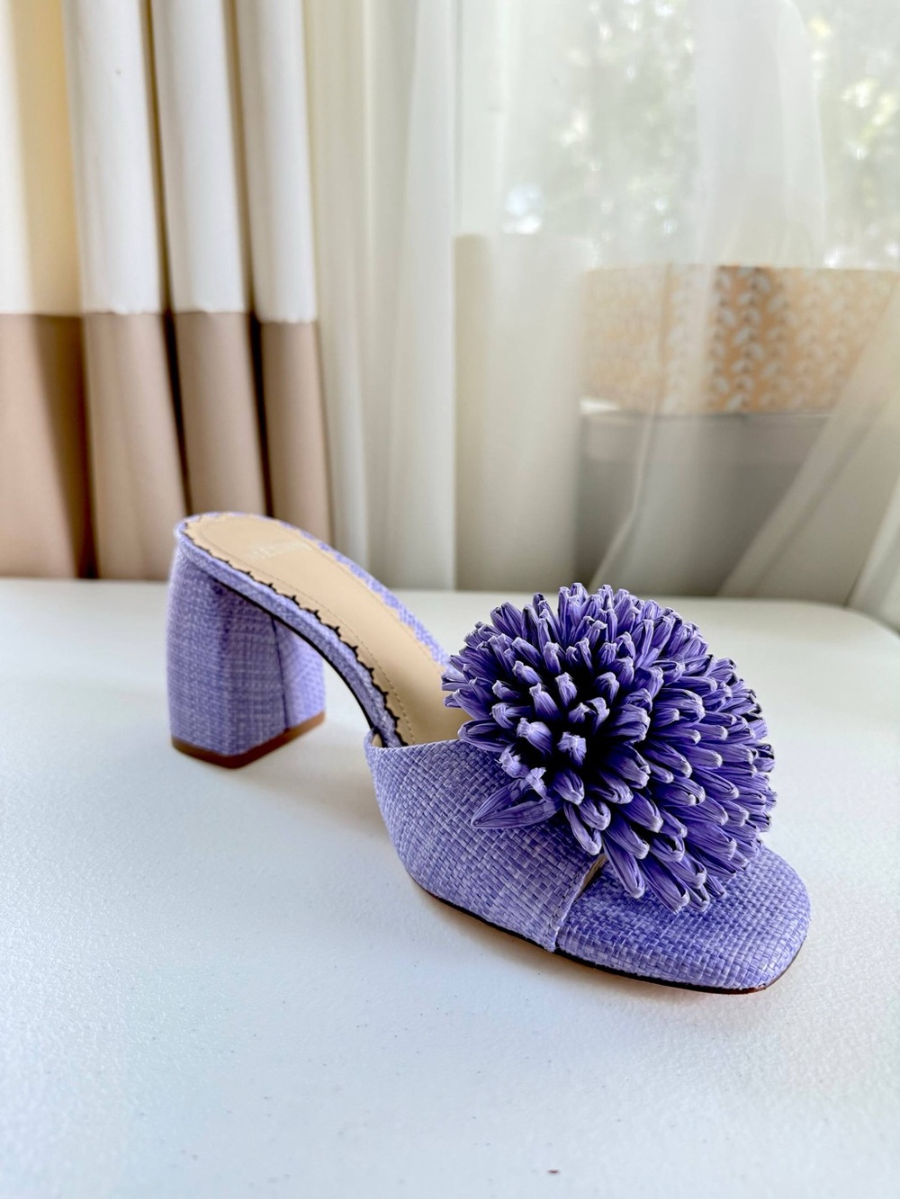 Antonio Melani Women Lavender Woven Block Heel Mule Raffia Flower Size 8.5 NWT - Picture 7 of 12